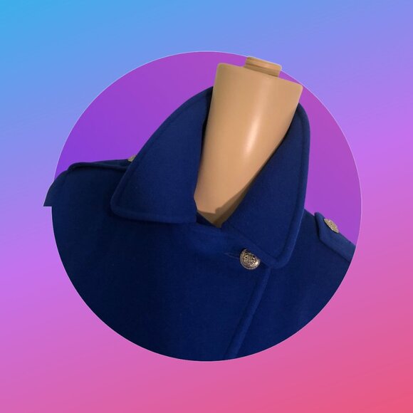 LE MONDE CASANDRA COUTURE Classic Royal Blue Double Breasted Wool Pea Coat Sz 2 - Picture 4 of 6